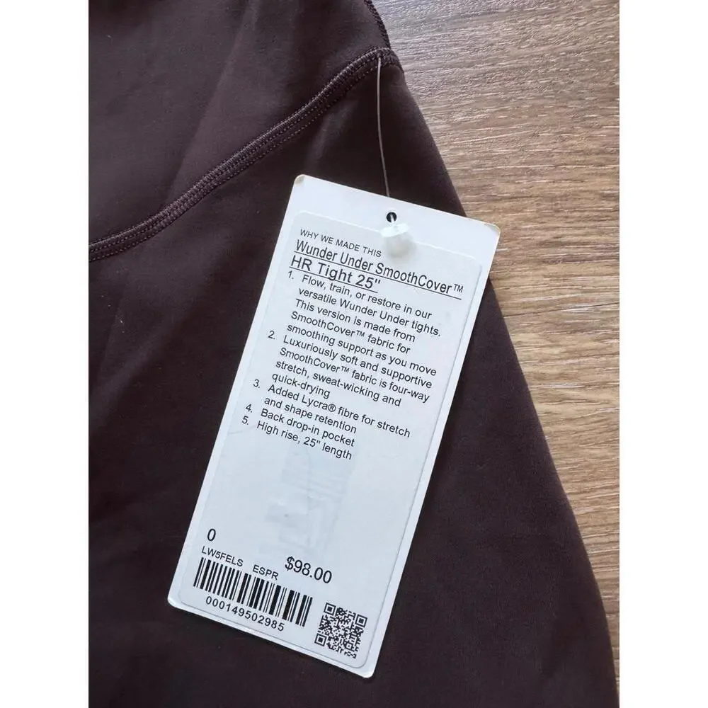 Lululemon Wunder Under SmoothCover High Rise 25” Espresso Size 0 NWT